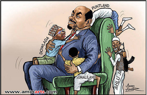 Ethiopian President Meles Zenawi and his lovely Somalia leaders President Sharif Ahmed (on his chest), Riyaale, Faroole